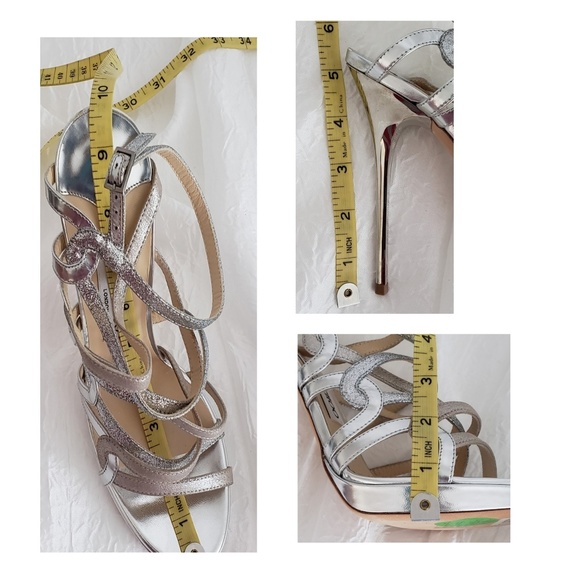JIMMY CHOO DART MIRROR GLITTER SILVER STRAPPY NWT - Picture 8 of 8